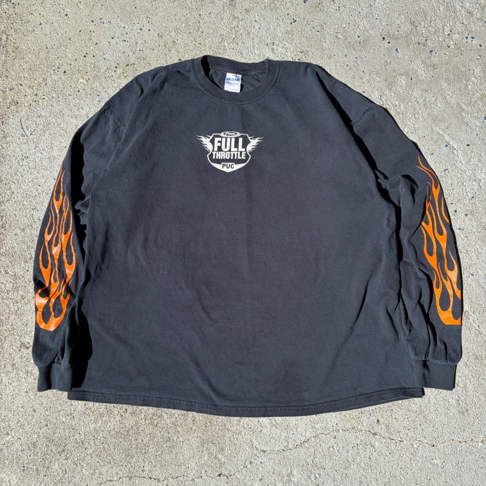 Gildan Pierce Full Throttle PUC Black Long Sleeve Flame Graphic Shirt Mens 2XL